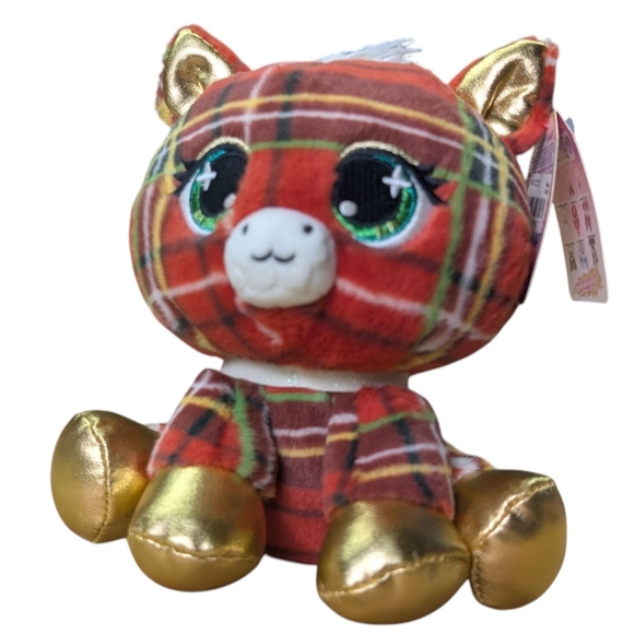 New Macy's Red Green Plaid Plush Animal Horse Gold Paws Holiday Christmas Gift - Picture 2 of 12